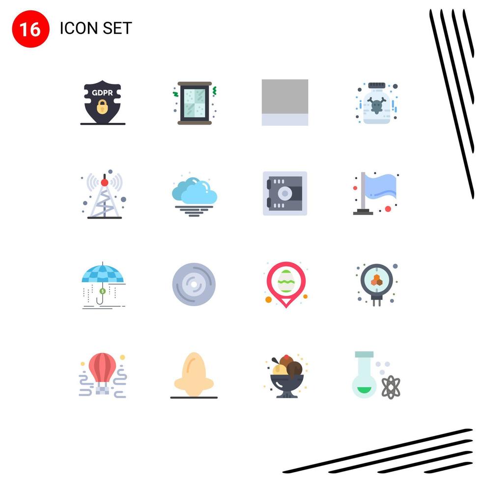 Pack of 16 creative Flat Colors of cloud radio grid communication tower poison Editable Pack of Creative Vector Design Elements