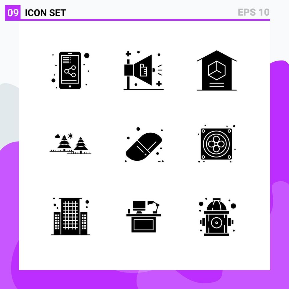 9 Universal Solid Glyphs Set for Web and Mobile Applications education pines logistic tree camping Editable Vector Design Elements