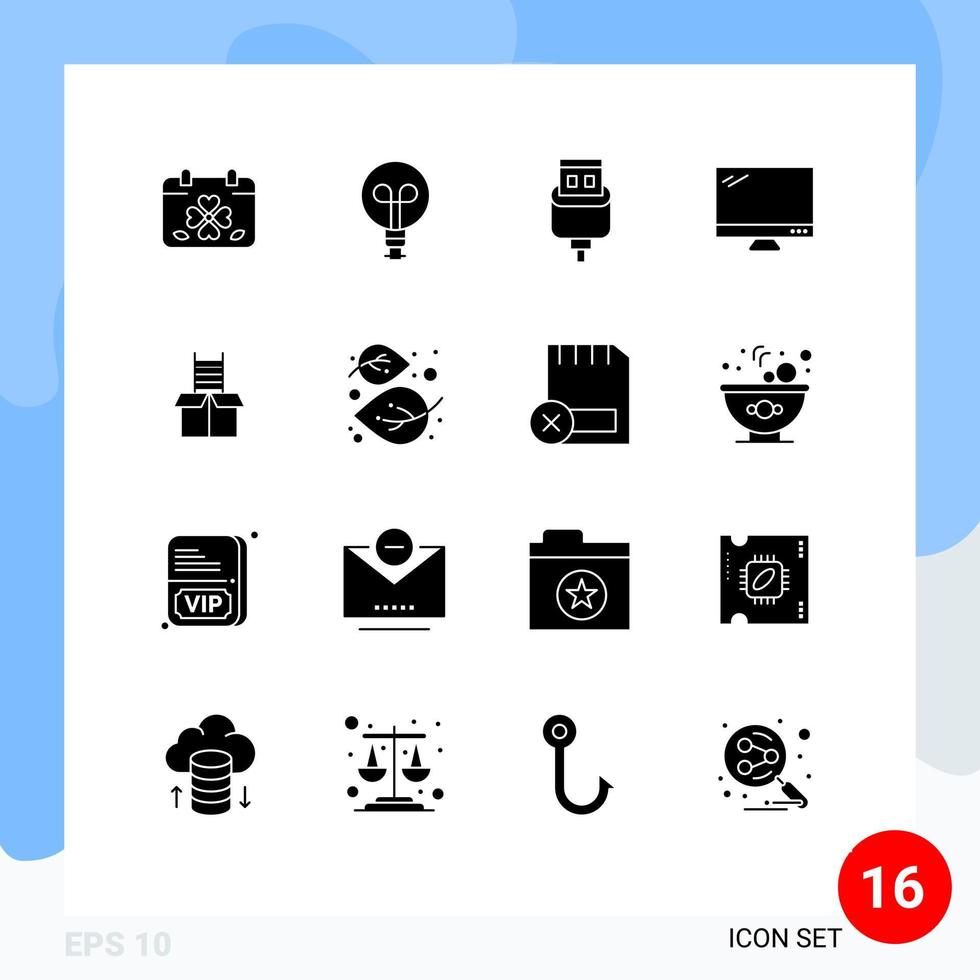 Set of 16 Modern UI Icons Symbols Signs for box imac cable device computer Editable Vector Design Elements