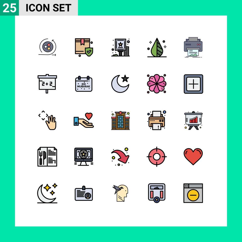 Editable Vector Line Pack of 25 Simple Filled line Flat Colors of printer tool advertisement invert color Editable Vector Design Elements