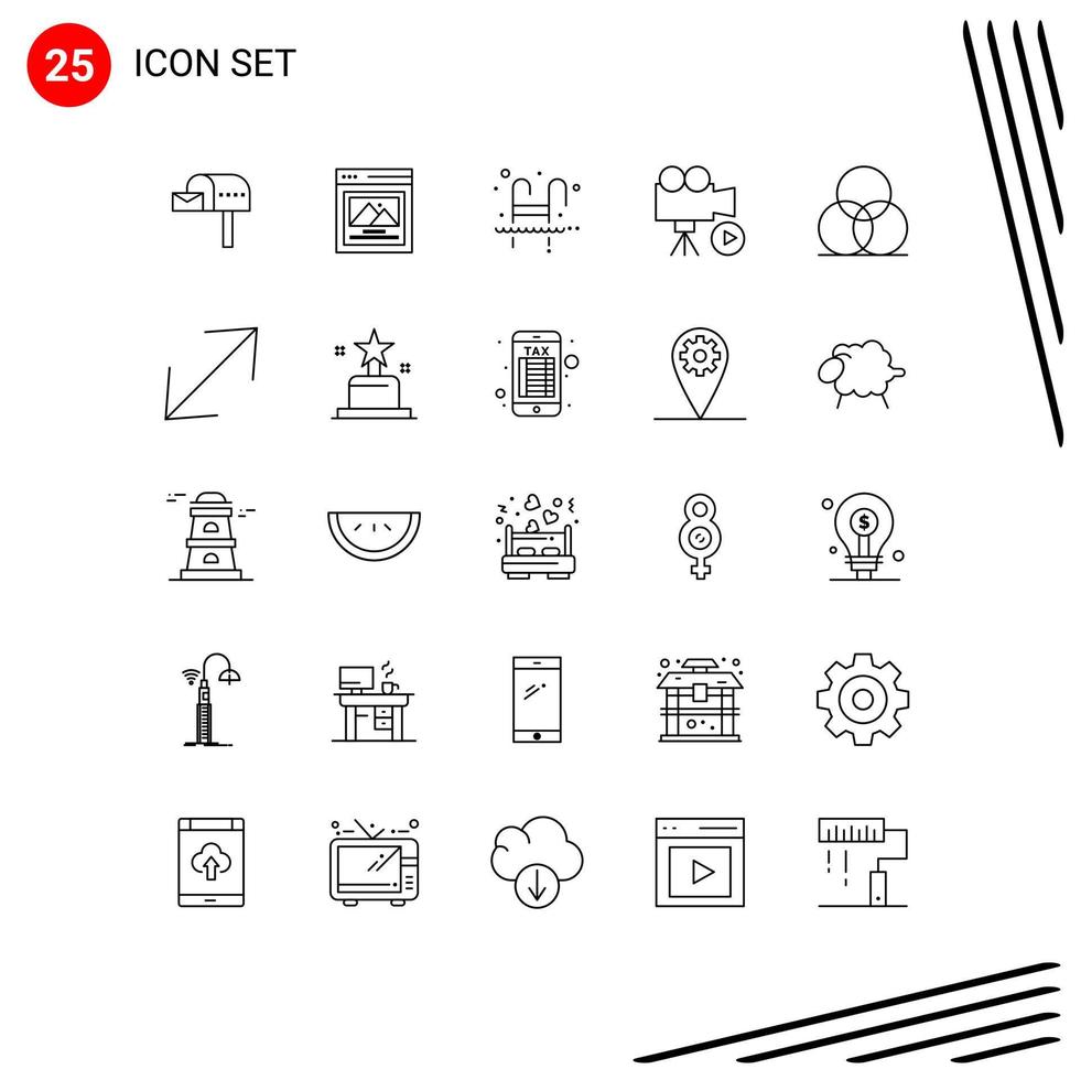 Line Pack of 25 Universal Symbols of color movie pool media camera Editable Vector Design Elements