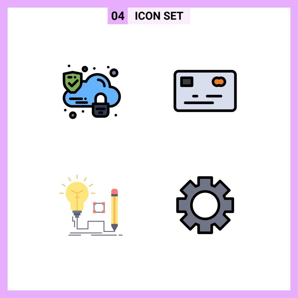 Set of 4 Modern UI Icons Symbols Signs for cloud lamp credit card idea gear Editable Vector Design Elements