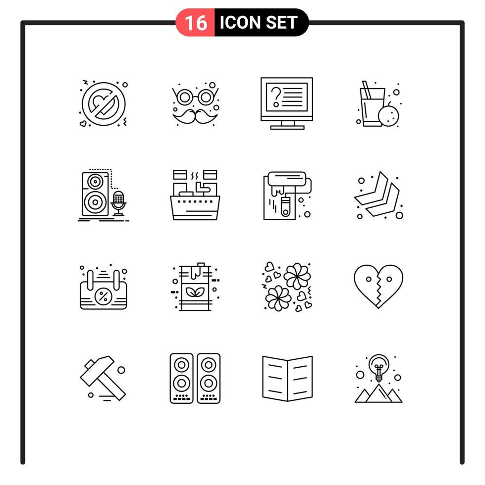 grupo universal de símbolos de iconos de 16 contornos modernos de elementos de diseño de vectores editables en línea de jugo de computadora naranja en vivo