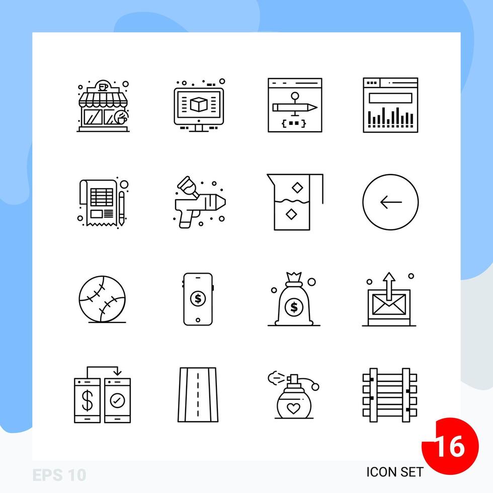 Modern Pack of 16 Icons Line Outline Symbols isolated on White Backgound for Website designing vector