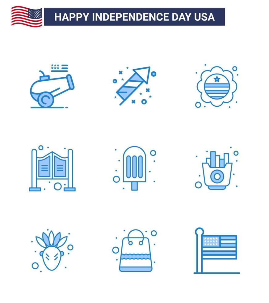 paquete de iconos de vector de stock de día americano 9 signos y símbolos de línea para comida puerta de salón de país occidental elementos de diseño de vector de día de estados unidos editables