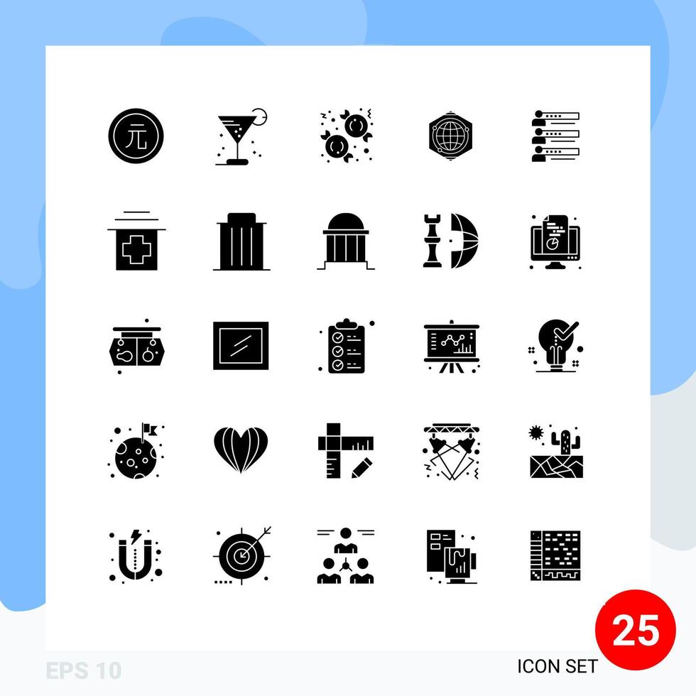 Set of 25 Vector Solid Glyphs on Grid for idea polygon ice globe dessert Editable Vector Design Elements