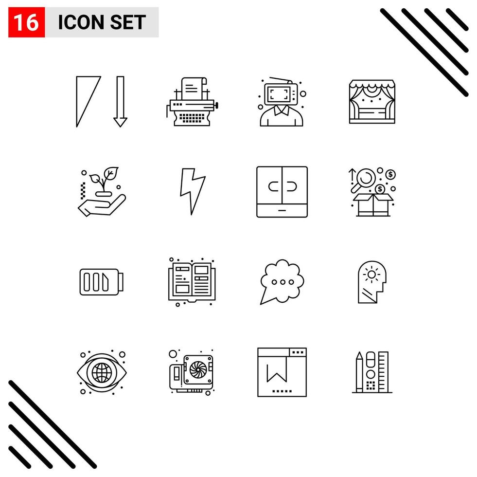 Outline Pack of 16 Universal Symbols of leaf theater customer stage entertainment Editable Vector Design Elements