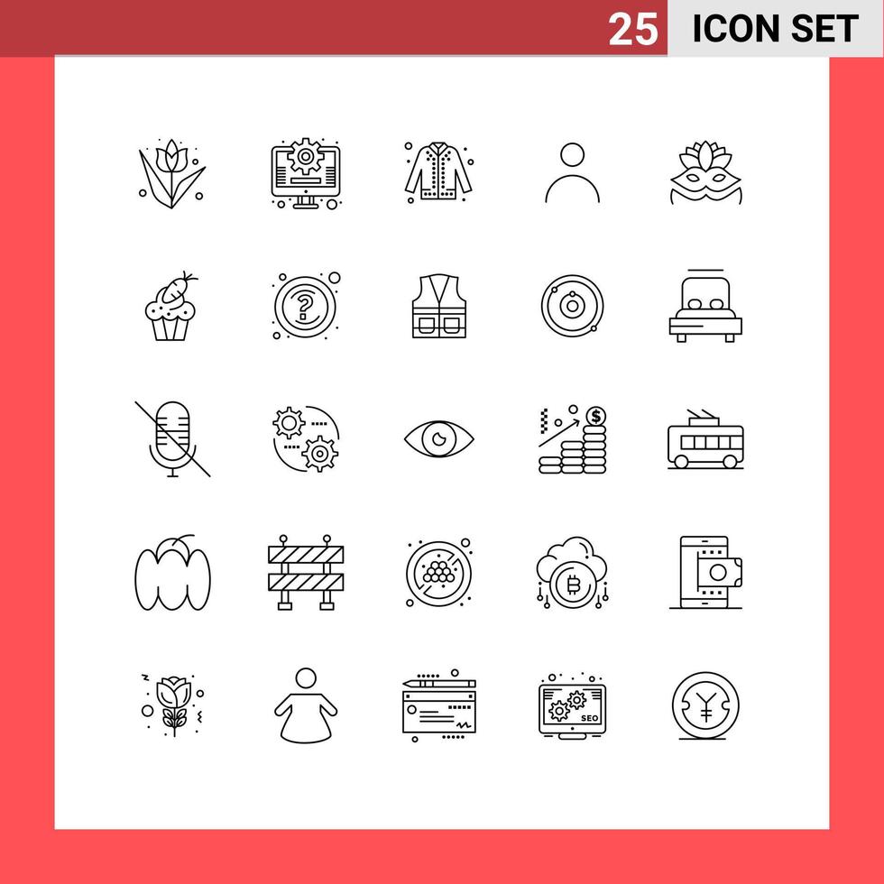 Mobile Interface Line Set of 25 Pictograms of costume mask user coat profile personal Editable Vector Design Elements
