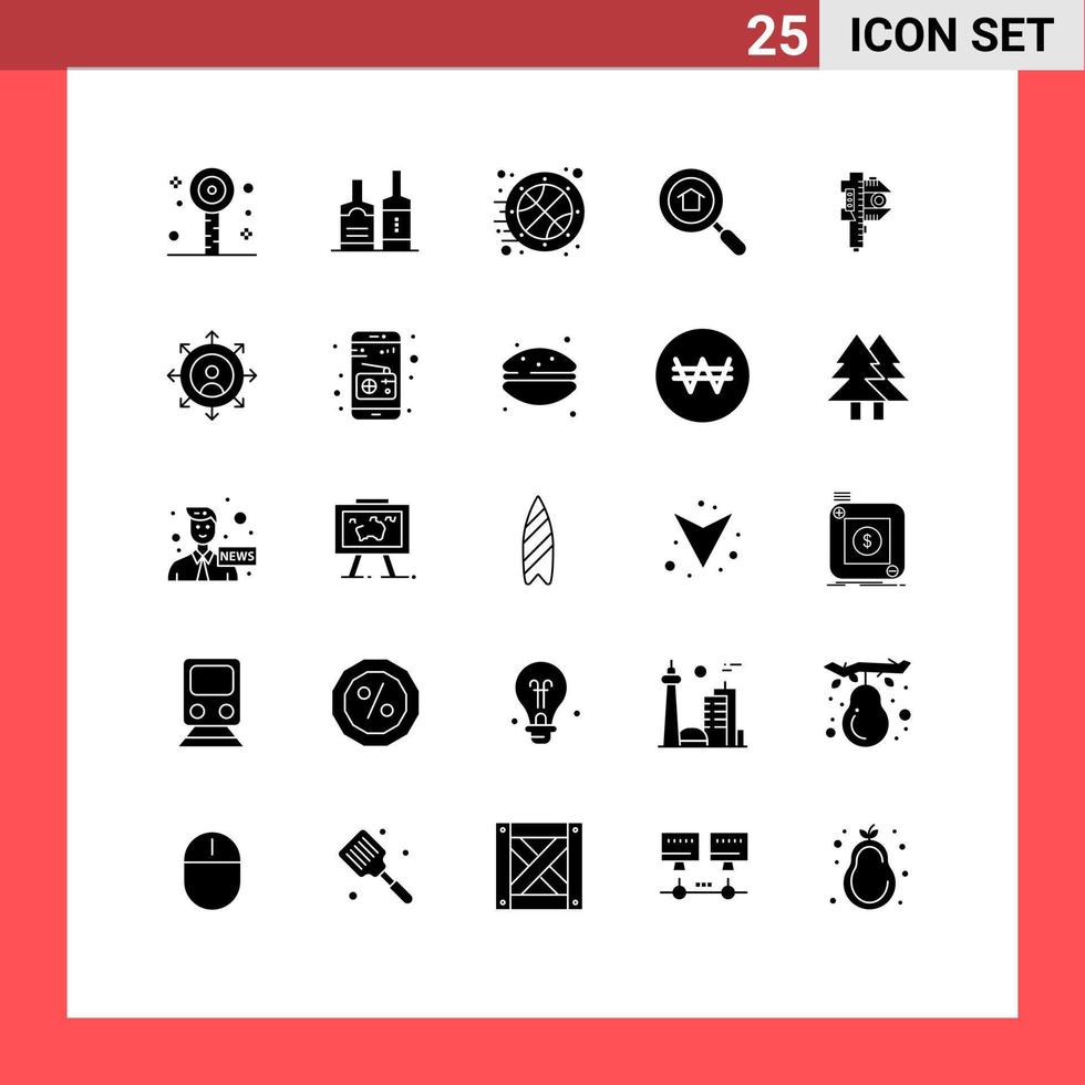 User Interface Pack of 25 Basic Solid Glyphs of measure measuring basketball search house Editable Vector Design Elements