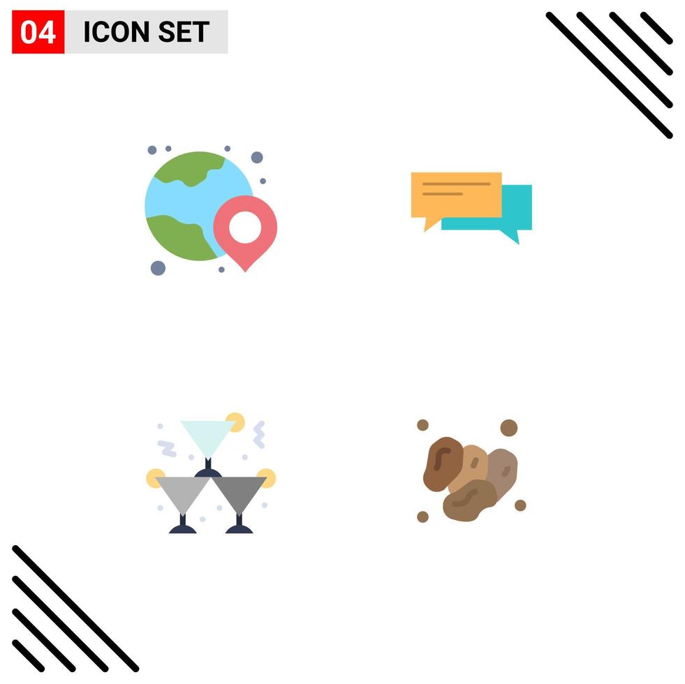 Pack of 4 creative Flat Icons of world social shopping bubbles alcohol Editable Vector Design Elements