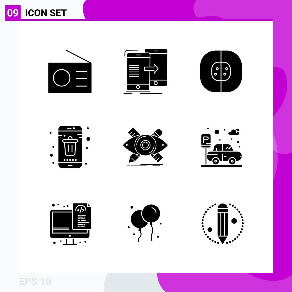 Solid Icon set Pack of 9 Glyph Icons isolated on White Background for Web Print and Mobile vector