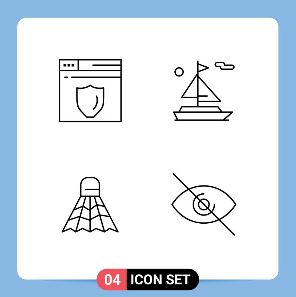 Set of 4 Modern UI Icons Symbols Signs for web server game beach badminton deny Editable Vector Design Elements