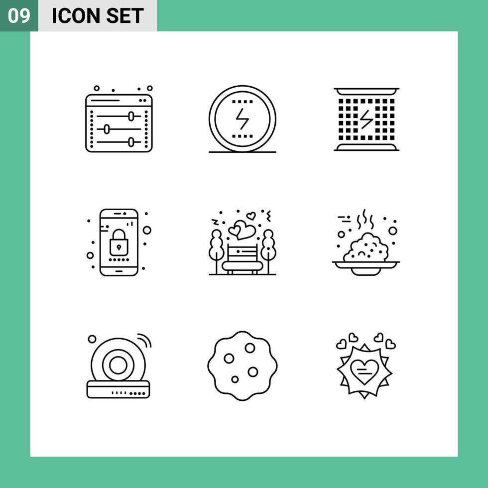 9 Outline concept for Websites Mobile and Apps phone lock social app electromagnetic Editable Vector Design Elements