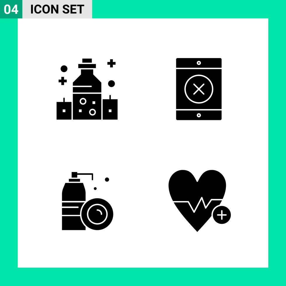 paquete de 4 símbolos de glifo de conjunto de iconos de estilo sólido para imprimir signos creativos aislados en fondo blanco 4 conjunto de iconos vector