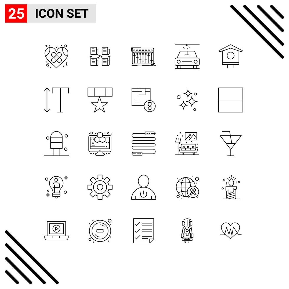 Modern Set of 25 Lines Pictograph of house car data studio mixer Editable Vector Design Elements