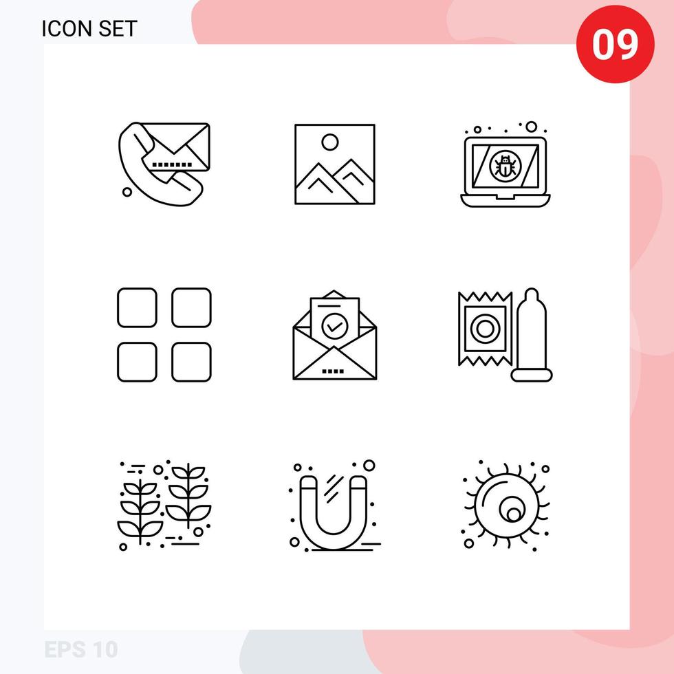 Set of 9 Commercial Outlines pack for mail education education calculator virus Editable Vector Design Elements