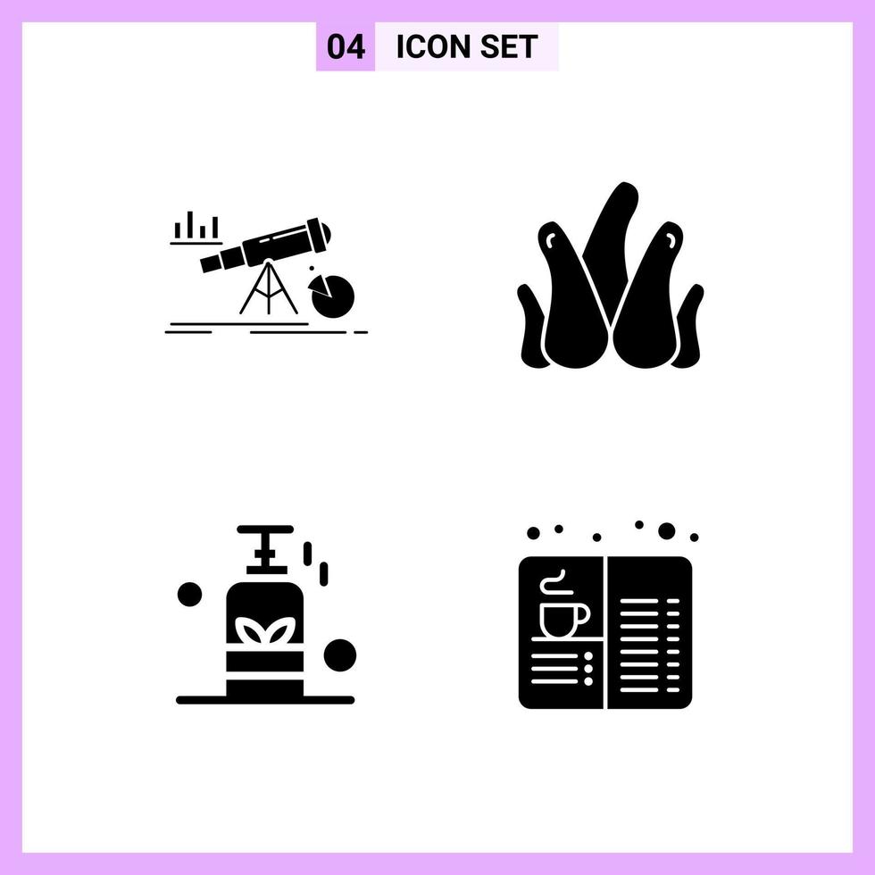 4 Icons in Solid Style Glyph Symbols on White Background Creative Vector Signs for Web mobile and Print