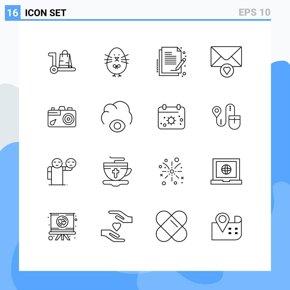 Modern Set of 16 Outlines and symbols such as education valentine happy message document Editable Vector Design Elements