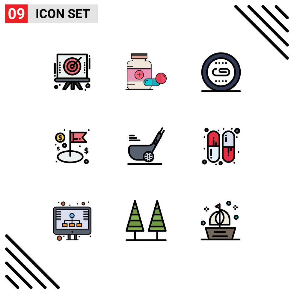 Universal Icon Symbols Group of 9 Modern Filledline Flat Colors of management flag tablet dollar optimization Editable Vector Design Elements