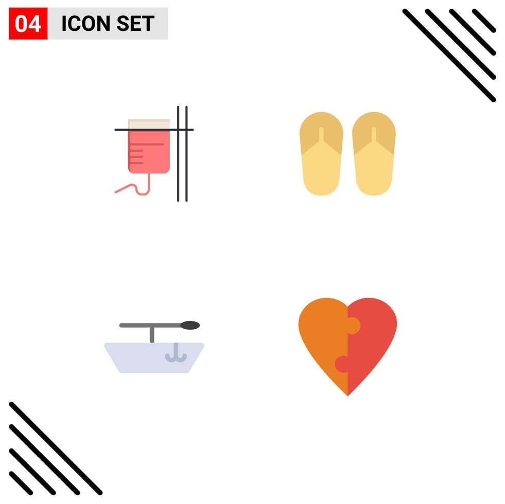 4 iconos planos universales signos símbolos de sanidad amor transfusión sandalia 5 elementos de diseño vectorial editables vector