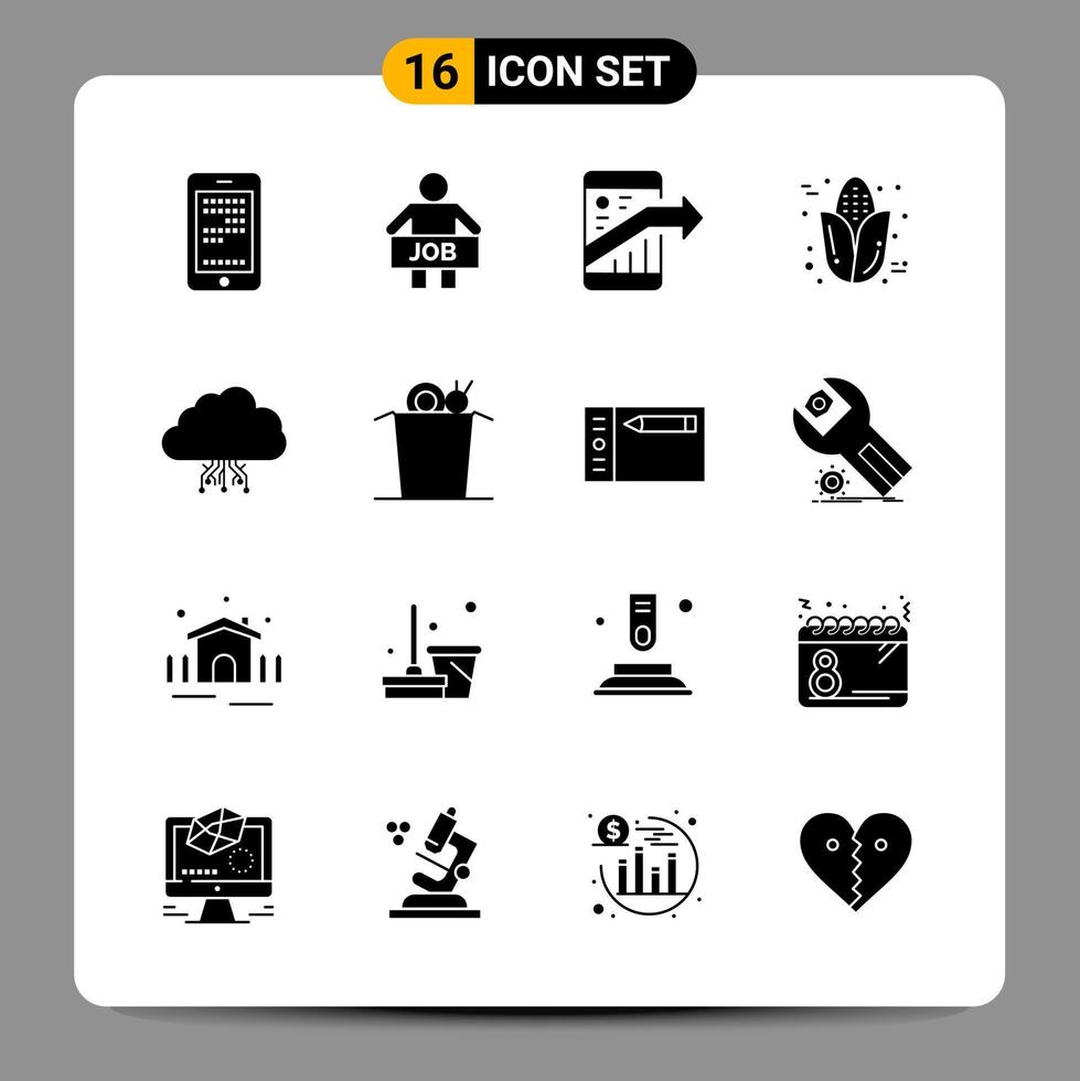 16 Black Icon Pack Glyph Symbols Signs for Responsive designs on white background 16 Icons Set vector