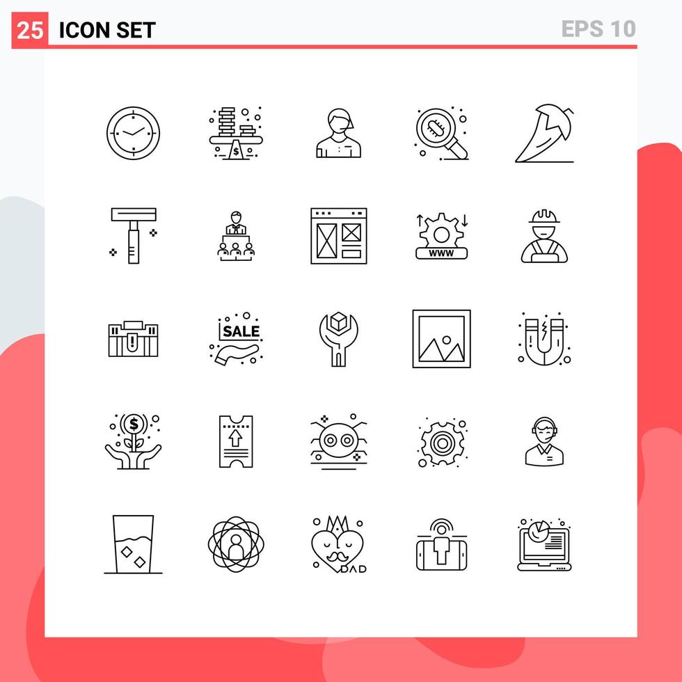 Group of 25 Lines Signs and Symbols for research lab coins bacteria linesman Editable Vector Design Elements