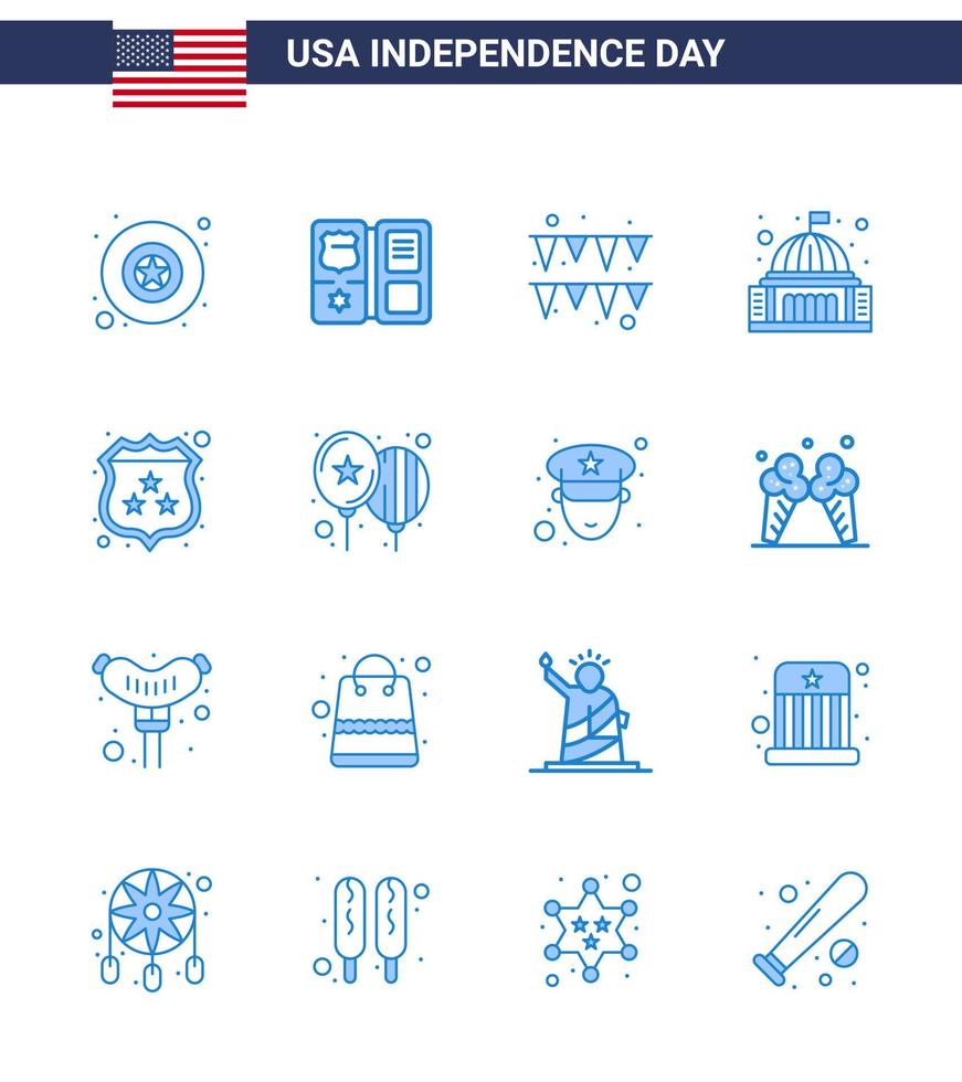 paquete de iconos de vector de stock de día americano 16 signos y símbolos de línea para escudo americano garland casa blanca elementos de diseño de vector de día de estados unidos editables