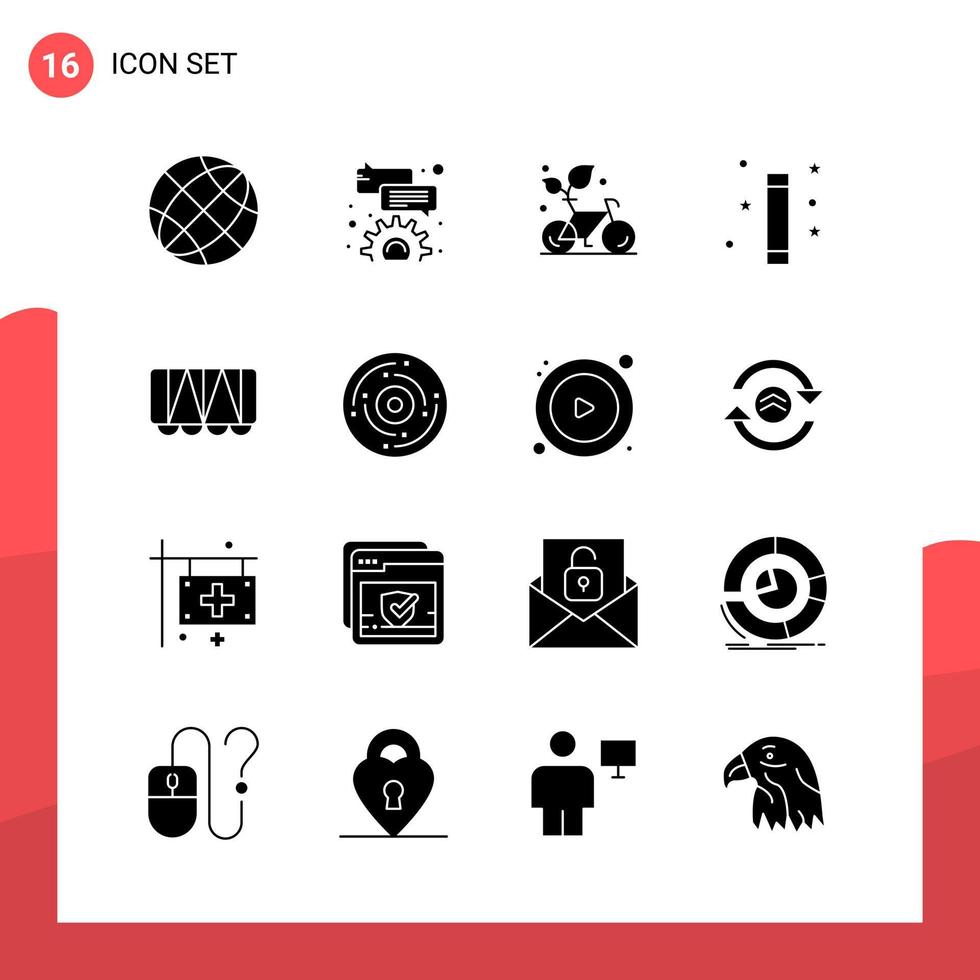 Pack of 16 Universal Glyph Icons for Print Media on White Background vector