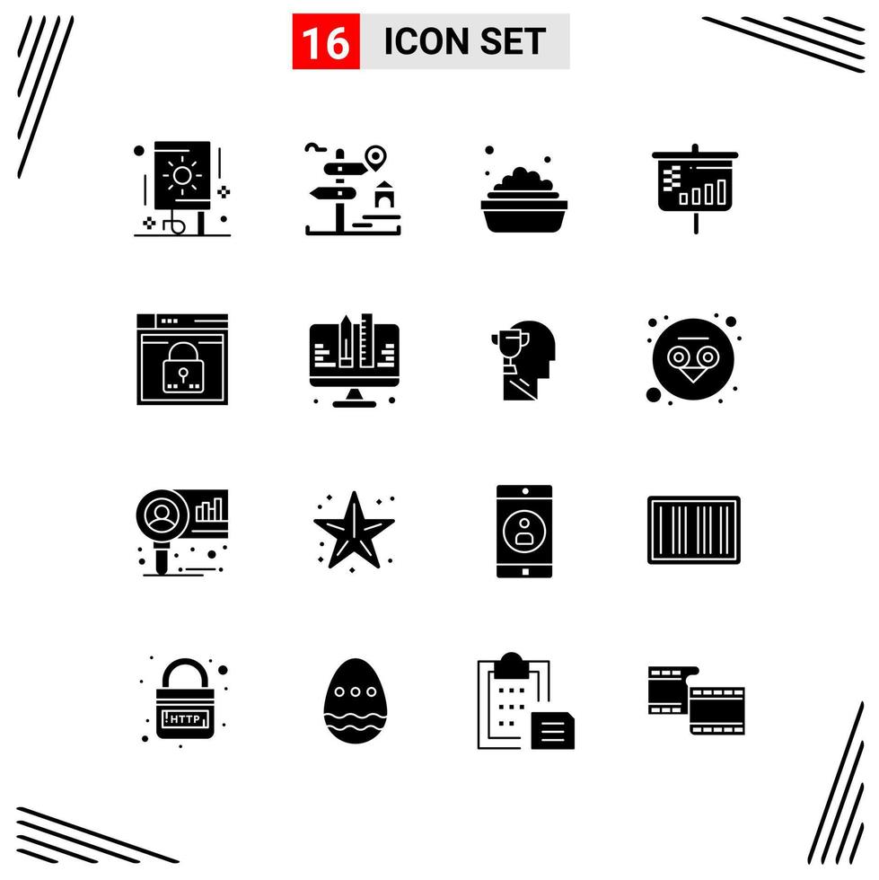 16 Icons Solid Style Grid Based Creative Glyph Symbols for Website Design Simple Solid Icon Signs Isolated on White Background 16 Icon Set vector