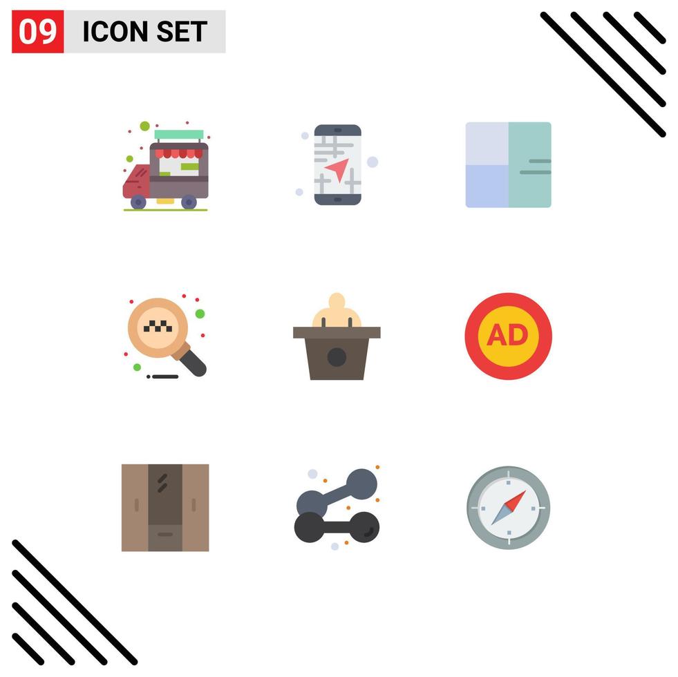 Universal Icon Symbols Group of 9 Modern Flat Colors of conference search travel online map Editable Vector Design Elements