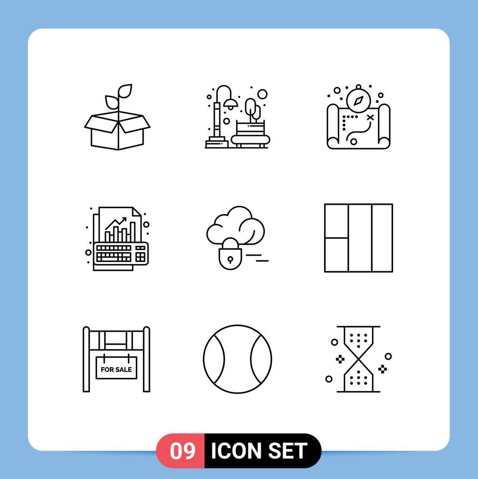 Outline Pack of 9 Universal Symbols of keyboard graph park data camping Editable Vector Design Elements
