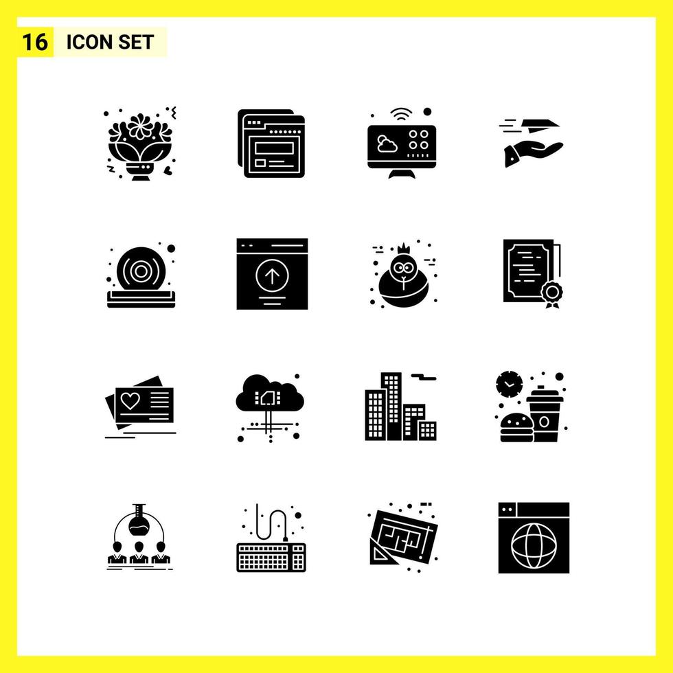 16 Icon Set Simple Solid Symbols Glyph Sign on White Background for Website Design Mobile Applications and Print Media vector