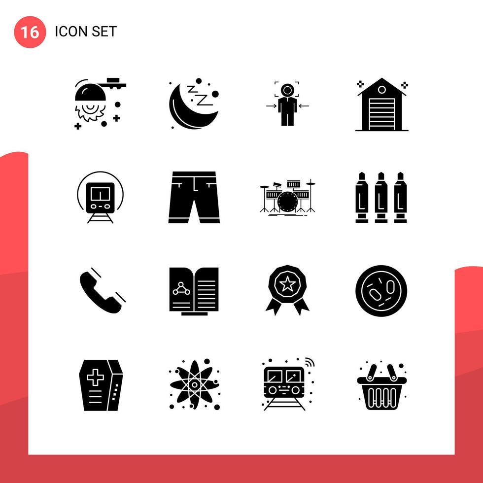 Pack of 16 Universal Glyph Icons for Print Media on White Background vector