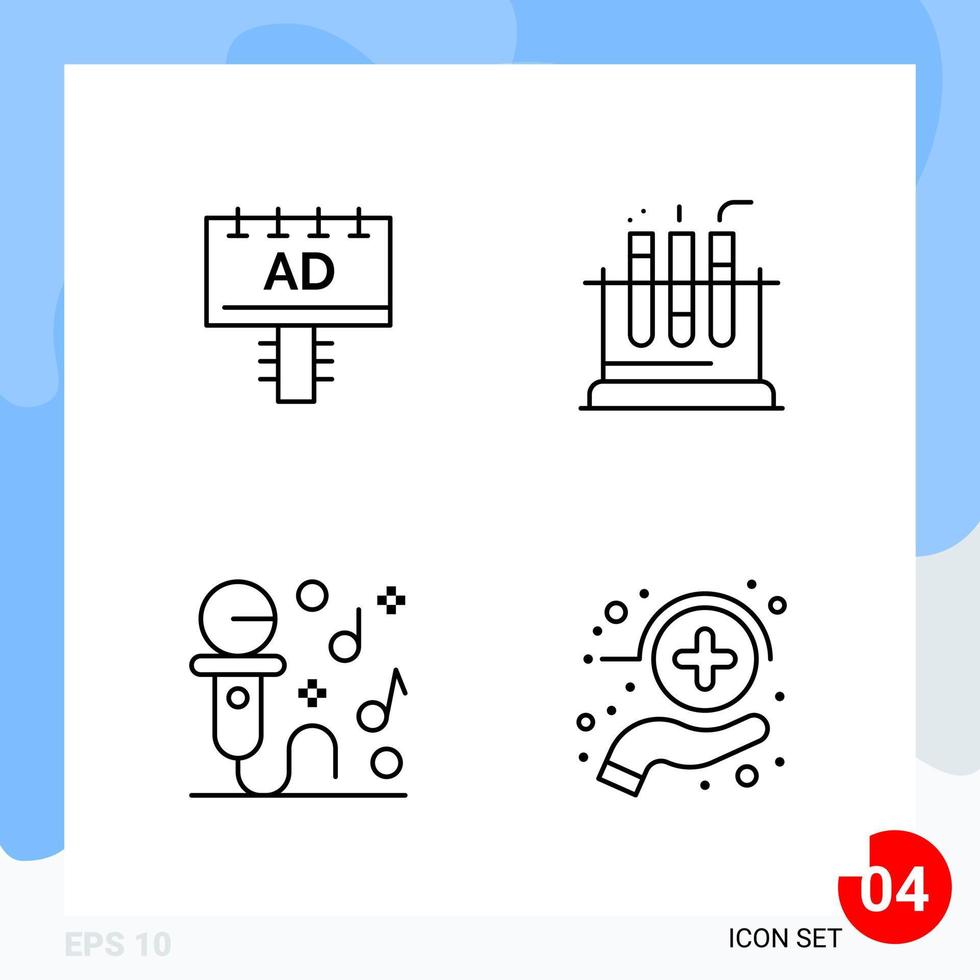 Modern Pack of 4 Icons Line Outline Symbols isolated on White Backgound for Website designing vector