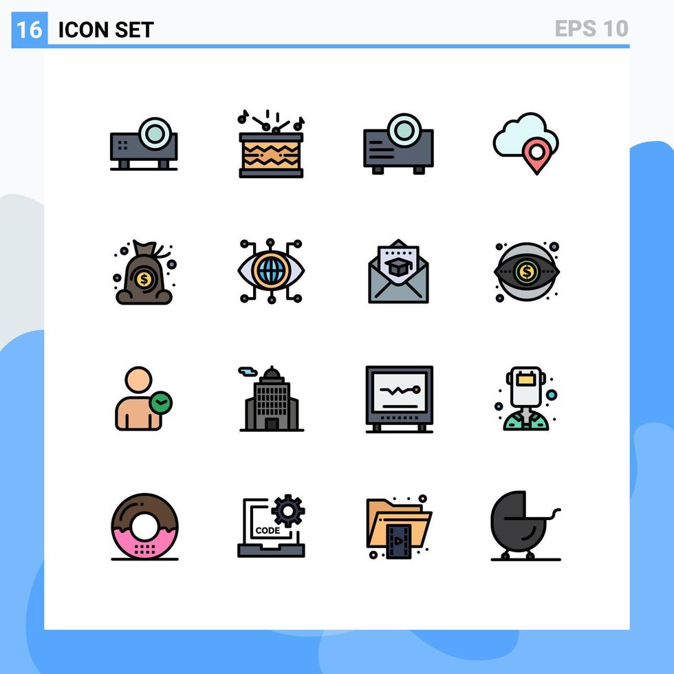 paquete de interfaz de usuario de 16 líneas básicas llenas de colores planos de marcadores de efectivo elementos de diseño de vectores creativos editables en la nube