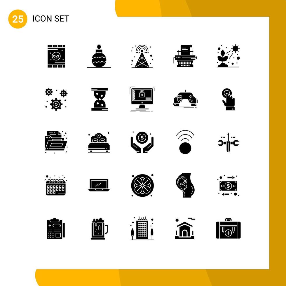 Universal Icon Symbols Group of 25 Modern Solid Glyphs of light cactus cellular typewriter marketing Editable Vector Design Elements