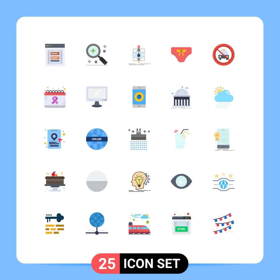 Mobile Interface Flat Color Set of 25 Pictograms of clothes beach magnifier science pollution Editable Vector Design Elements