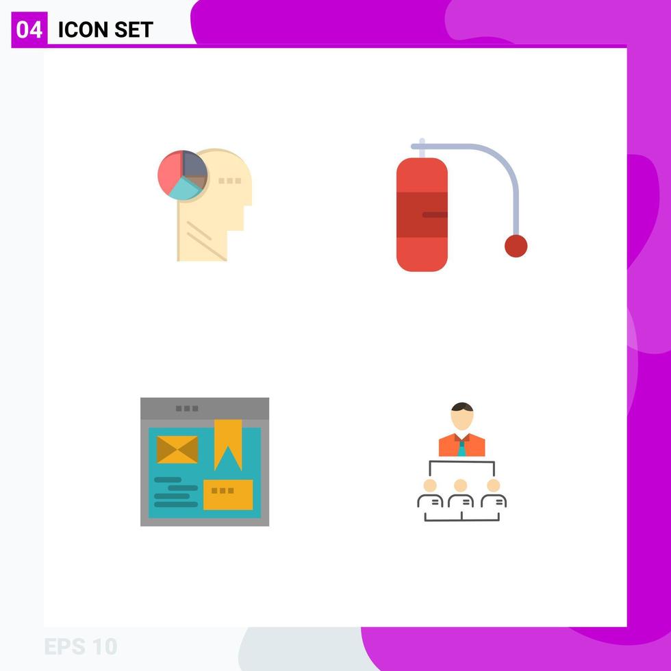 Group of 4 Modern Flat Icons Set for graph design thinking vacation organization Editable Vector Design Elements