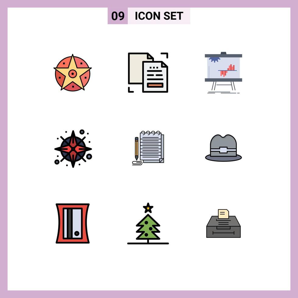 Stock Vector Icon Pack of 9 Line Signs and Symbols for location gps duplicate compass graph Editable Vector Design Elements
