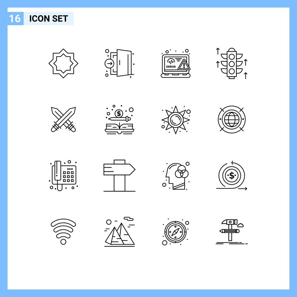Editable Vector Line Pack of 16 Simple Outlines of server rood hospital error html Editable Vector Design Elements
