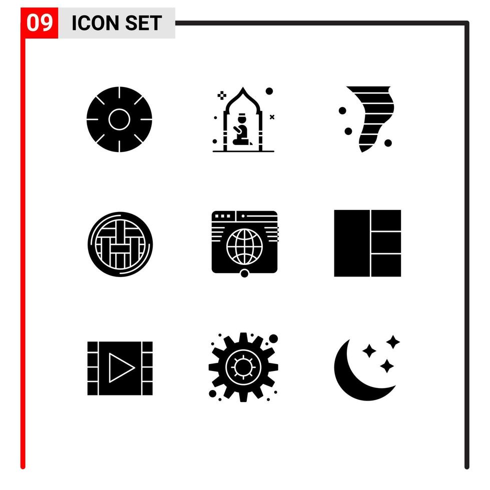 Mobile Interface Solid Glyph Set of 9 Pictograms of holiday dinner man wind climate Editable Vector Design Elements