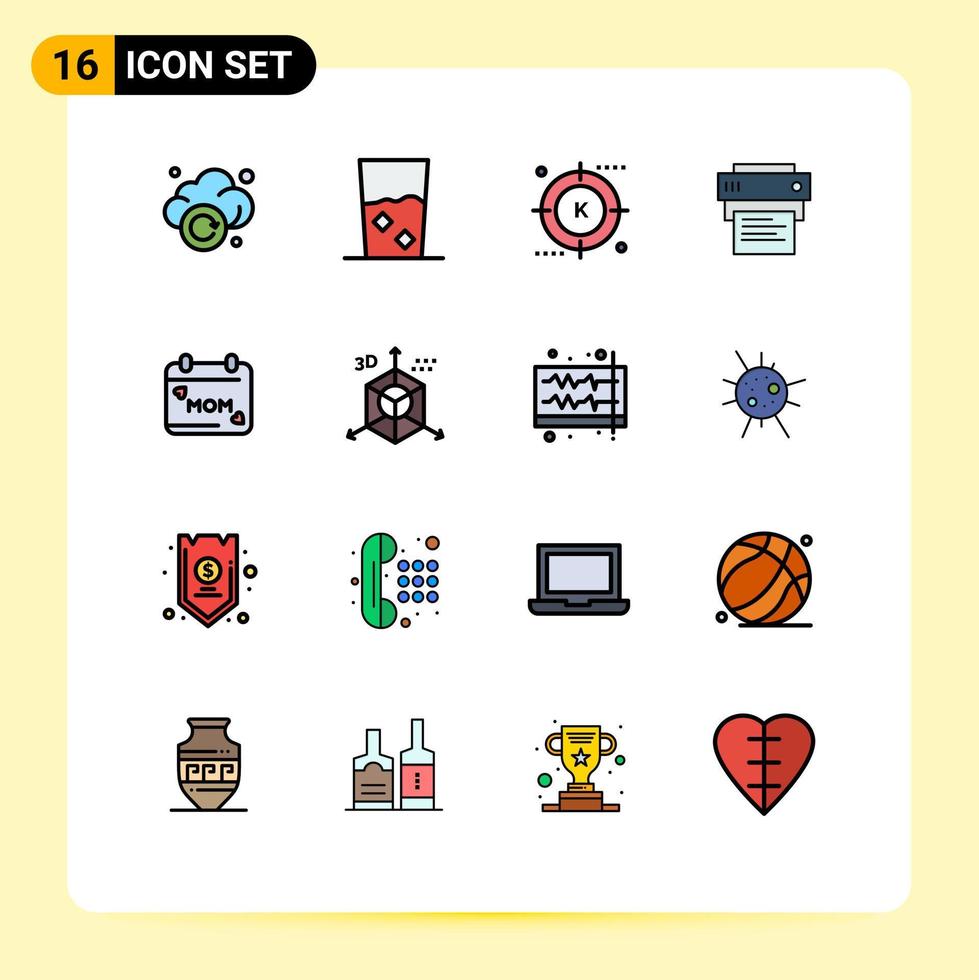 Pictogram Set of 16 Simple Flat Color Filled Lines of education print set printer optimization Editable Creative Vector Design Elements