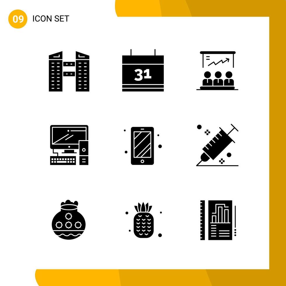 9 Icon Set Solid Style Icon Pack Glyph Symbols isolated on White Backgound for Responsive Website Designing vector