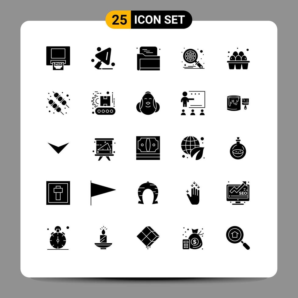 25 Universal Solid Glyph Signs Symbols of barbecue food folder eggs search Editable Vector Design Elements