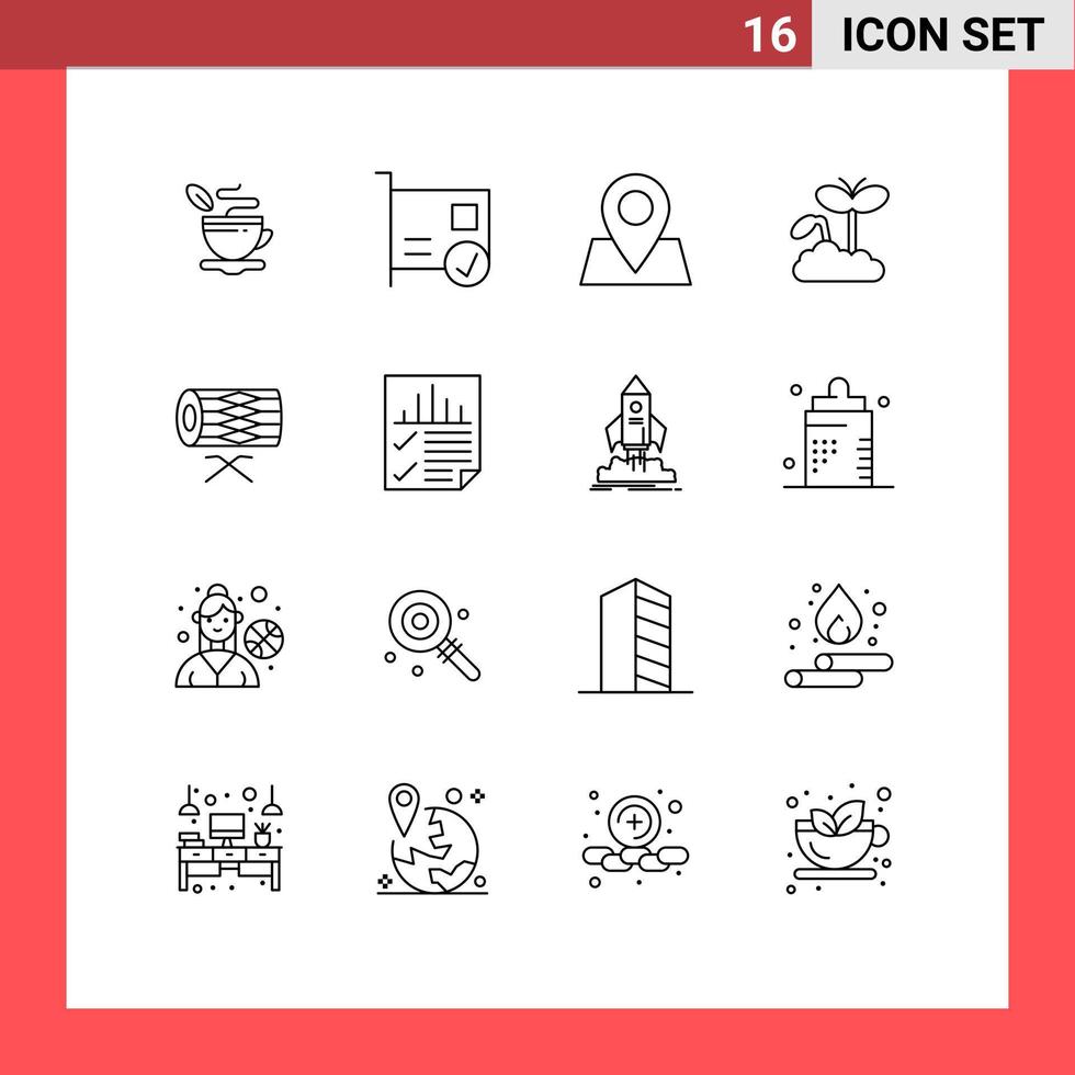 16 Thematic Vector Outlines and Editable Symbols of instrument plant hardware maturity growth Editable Vector Design Elements