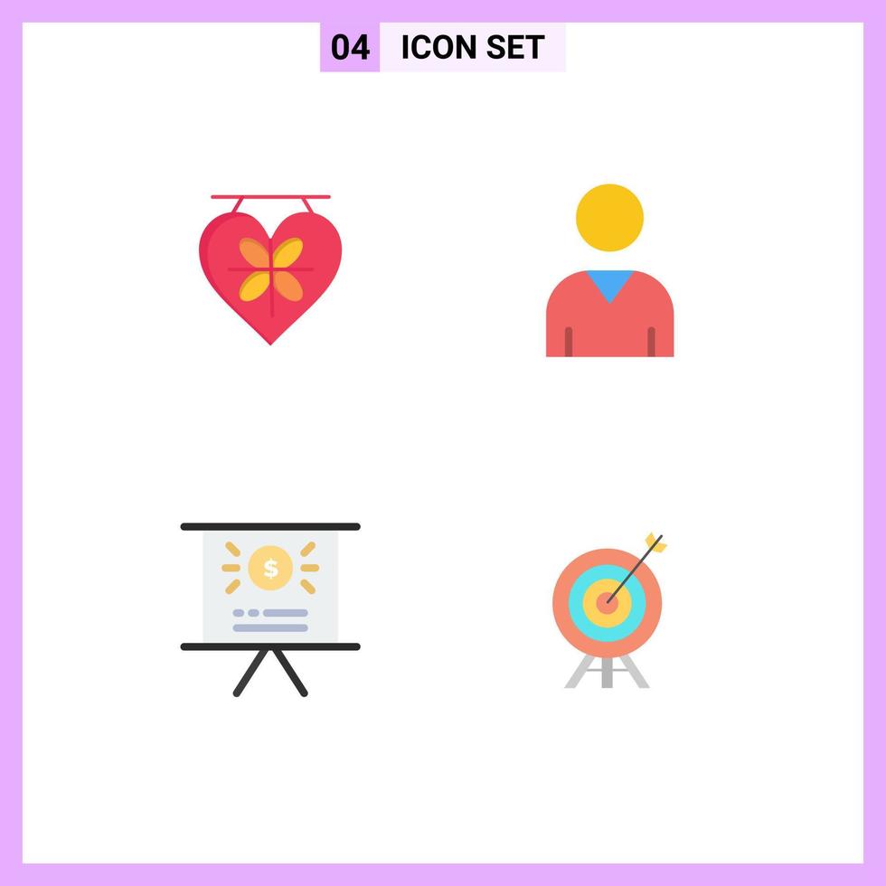 Set of 4 Commercial Flat Icons pack for board presentation wedding user archery Editable Vector Design Elements
