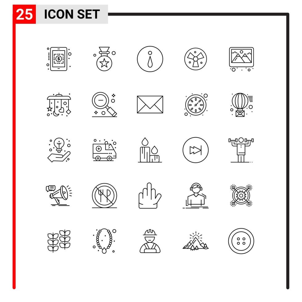 Pack of 25 Modern Lines Signs and Symbols for Web Print Media such as decoration photo info frame medical Editable Vector Design Elements