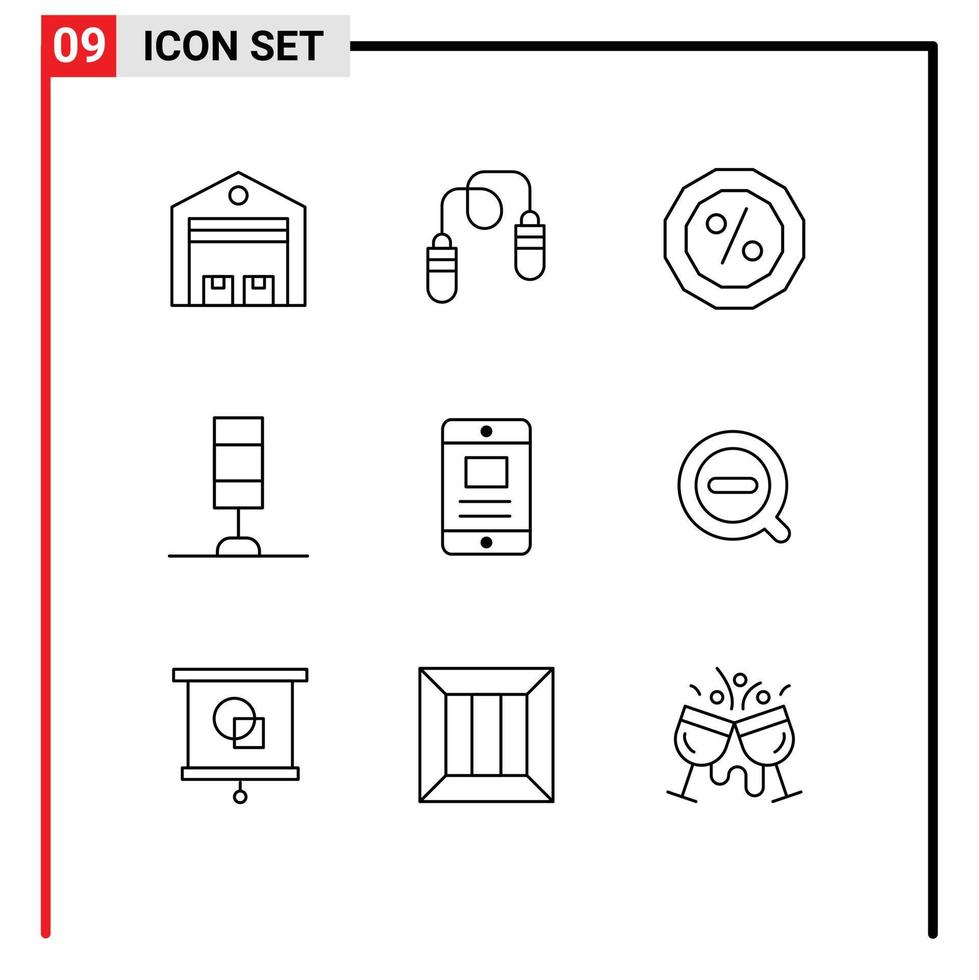 Modern Set of 9 Outlines Pictograph of online mobile jumping light interior Editable Vector Design Elements