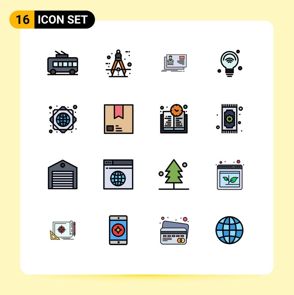 16 User Interface Flat Color Filled Line Pack of modern Signs and Symbols of iot internet tool bulb card Editable Creative Vector Design Elements