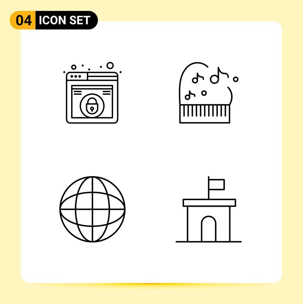 paquete de 4 signos y símbolos de colores planos de línea de relleno modernos para medios de impresión web, como elementos de diseño de vectores editables de estado de piano de seguridad de globo de diseño